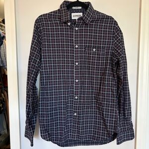 Express Men's Dark Checkered Button Down Shirt